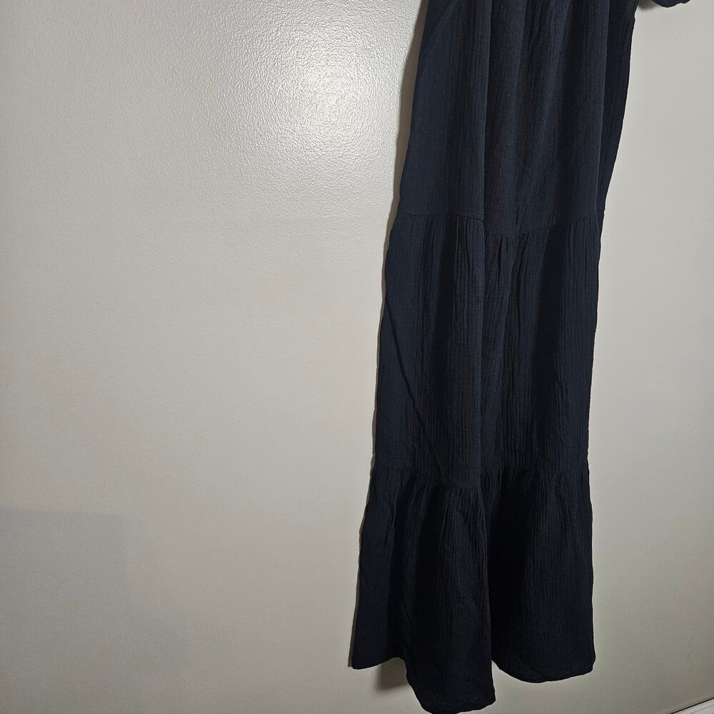 NWOT Socialite Scoop Neck Puff Sleeve Tie Back Midi Tiered Dress Sz XS Black - Picture 5 of 14
